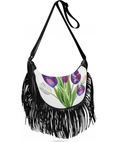 Women Fringe Tassel Cross Body Bag Clubs Flower White Leisure Shoulder Bag Color123 $13.22 Crossbody Bags