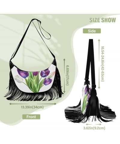 Women Fringe Tassel Cross Body Bag Clubs Flower White Leisure Shoulder Bag Color123 $13.22 Crossbody Bags