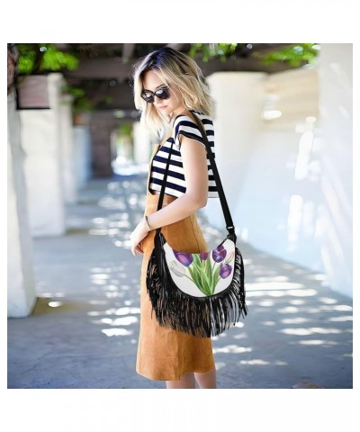 Women Fringe Tassel Cross Body Bag Clubs Flower White Leisure Shoulder Bag Color123 $13.22 Crossbody Bags