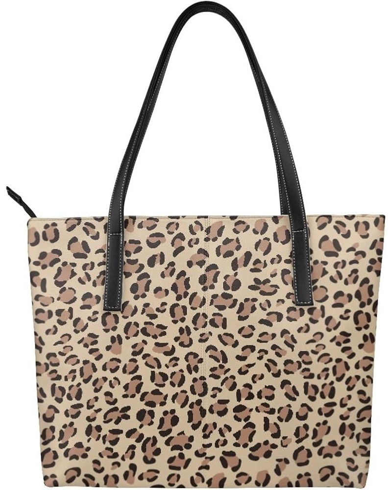 Tote Bag for Women,Shoulder Handbag Travel Totes Waterproof Bag Large Capacity with Zipper Leopard Brown $14.40 Totes