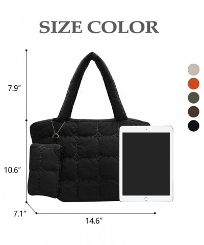 Puffer Tote Bag Women Quilted Shoulder Handbag Lightweight Cotton Hobo Purse Army Green Casual Satchel with Cute Hanging Bag ...