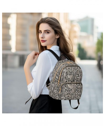 Snake Skin Backpack Purse for Women Anti-theft Small Fashion Travel Backpack with Zipper Weekend Bag,S $12.18 Backpacks