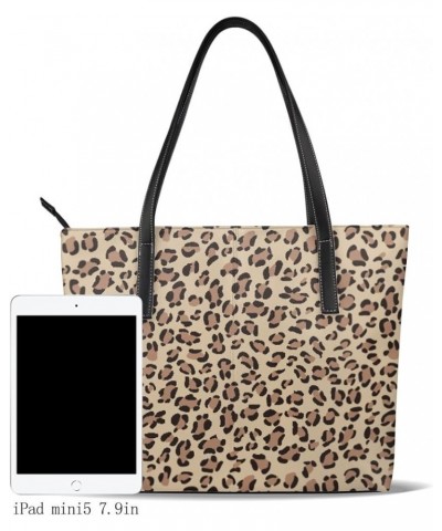 Tote Bag for Women,Shoulder Handbag Travel Totes Waterproof Bag Large Capacity with Zipper Leopard Brown $14.40 Totes