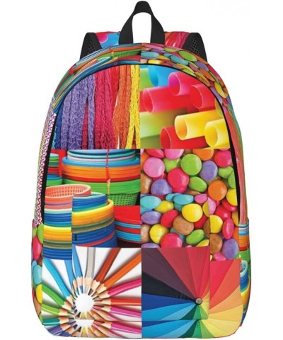 Colorful Collage Print Unisex Canvas Backpack Cute Backpack For Travel Sports Casual Aesthetic Backpack Black Small $17.00 Ba...