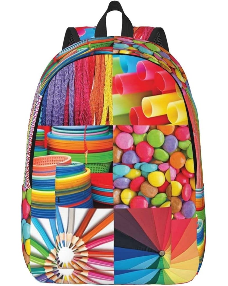 Colorful Collage Print Unisex Canvas Backpack Cute Backpack For Travel Sports Casual Aesthetic Backpack Black Small $17.00 Ba...