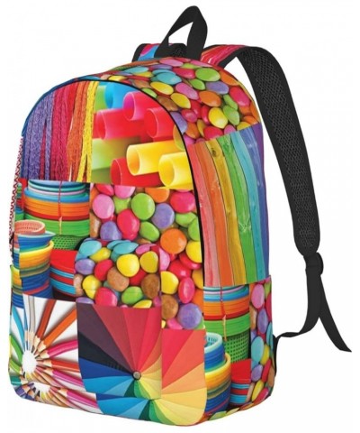 Colorful Collage Print Unisex Canvas Backpack Cute Backpack For Travel Sports Casual Aesthetic Backpack Black Small $17.00 Ba...