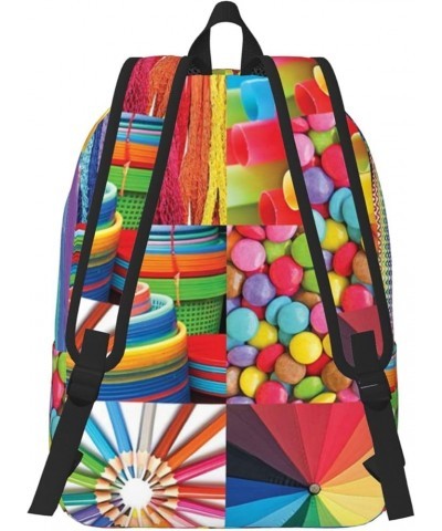 Colorful Collage Print Unisex Canvas Backpack Cute Backpack For Travel Sports Casual Aesthetic Backpack Black Small $17.00 Ba...