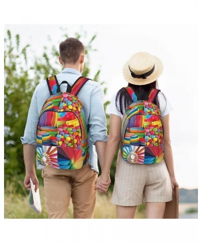 Colorful Collage Print Unisex Canvas Backpack Cute Backpack For Travel Sports Casual Aesthetic Backpack Black Small $17.00 Ba...