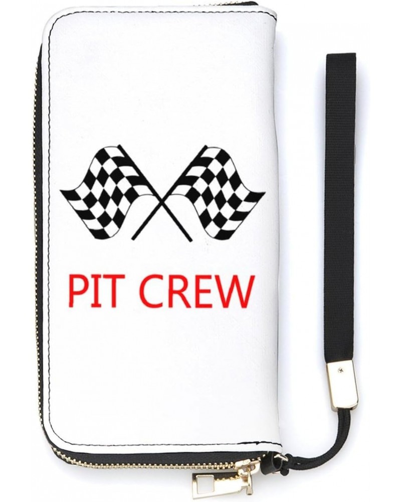 Racing Car Pit Crew Checkered Flag Novelty Wallet with Wrist Strap Long Cellphone Purse Large Capacity Handbag Wristlet Clutc...