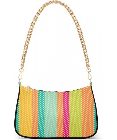 Navy Blue Women Shoulder Bag Clutch Shoulder Tote HandBag Rainbow Stripe $11.00 Hobo Bags