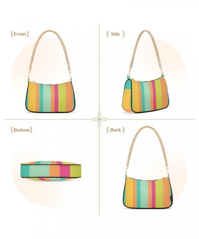 Navy Blue Women Shoulder Bag Clutch Shoulder Tote HandBag Rainbow Stripe $11.00 Hobo Bags