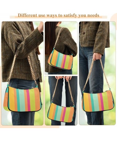 Navy Blue Women Shoulder Bag Clutch Shoulder Tote HandBag Rainbow Stripe $11.00 Hobo Bags