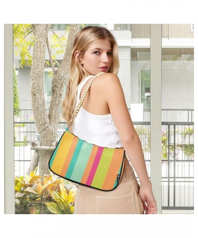 Navy Blue Women Shoulder Bag Clutch Shoulder Tote HandBag Rainbow Stripe $11.00 Hobo Bags