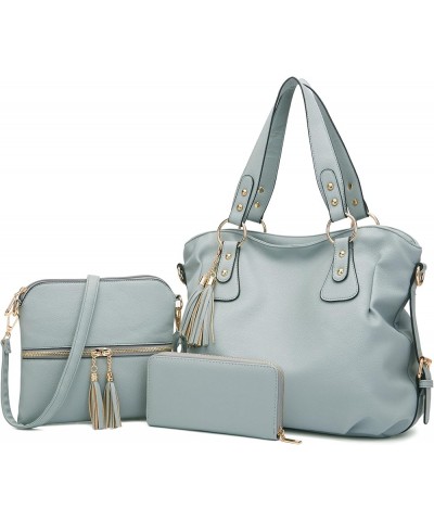 Purses And Wallets Set For Women Tote Handbags Large Hobo Bag Purse With Wallet 3PCS A13-3pcs/Set Greyblue $23.96 Shoulder Bags