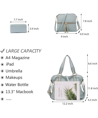 Purses And Wallets Set For Women Tote Handbags Large Hobo Bag Purse With Wallet 3PCS A13-3pcs/Set Greyblue $23.96 Shoulder Bags