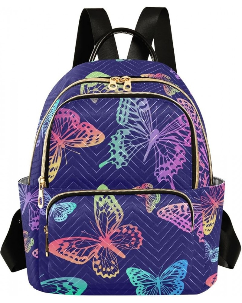 Butterfly Rainbow Gradient Fashion Travel Backpack for Women Multi Pockets Lightweight Purse for Women-S Multicolor $17.15 Ba...