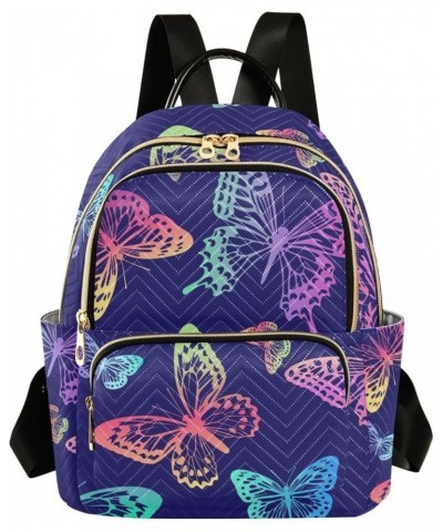 Butterfly Rainbow Gradient Fashion Travel Backpack for Women Multi Pockets Lightweight Purse for Women-S Multicolor $17.15 Ba...