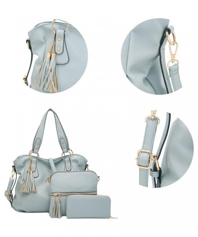 Purses And Wallets Set For Women Tote Handbags Large Hobo Bag Purse With Wallet 3PCS A13-3pcs/Set Greyblue $23.96 Shoulder Bags